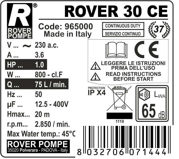 ROVER 30 Bronze Transfer Pump - ROVER POMPE - 4